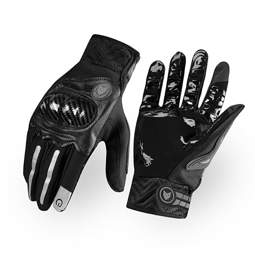 Image of BADOWL Carbon Fiber PVC Knuckle Protection Riding Gloves | Touchscreen Sports Gloves with Anti-Slip Grip | Breathable, All-Weather, (Grey, XL)