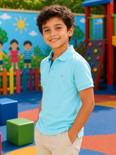 Image of Lux Cozi Boy's Polycotton Polo T-Shirt | Solid Collared Half Sleeve Tee for Kids | Soft Breathable Summer Wear | Casual Smart Polo T-Shirt | 3-14 Years