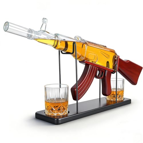 AK Gun Whiskey Decanter Set with 2 Glasses, 25 oz
