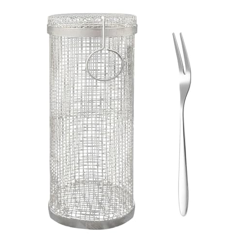 Vegetabilisk grillkorg - Rostfritt stål rullande grill | Rundtråd Netgrill | Tillbehör för matlagning av grönsaker Köttfisk, hållbar campinggrillkorg för utomhus BBQ Party Fire Pit Travel