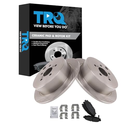 Image of TRQ Rear Ceramic Brake Pad and Rotor Set with Solid Rear Rotors | for 2013-2015 Subaru BRZ 2009-2013 Subaru Forester 2008-2014 Subaru Impreza +2 more with Solid Rear Rotors Ceramic