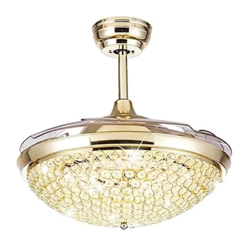 Moderno Creativo Ventilador de Techo Luz De Ventilador De Techo De Cristal, Lámpara De Ventilador De Techo Con Aspas Sigilosas, Luz De Ventilador De Oro Moderno, Control Remoto Para Sala De Estar Y Do