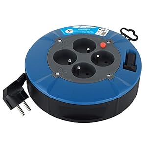 electraline 28905 enrouleur rallonge ménager domestique avec 4 prises 16a, câble 5m section 3g1 mm², blue