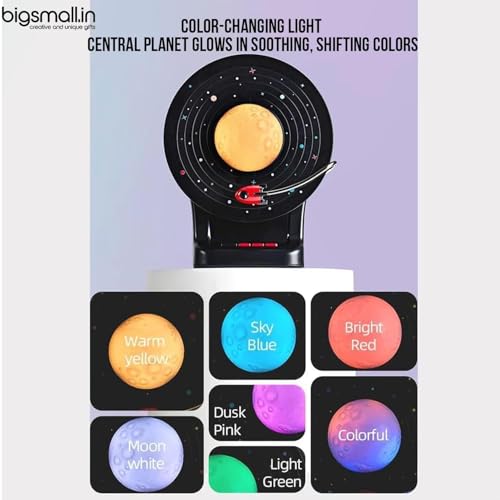 Image of Bigsmall Orbit Glow Bluetooth Speaker Night Lamp | Rotating Rocket Planet Light | Touch Sensor | Color-Changing LED | TF Card | Type-C Rechargeable