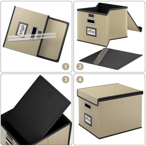 Huolewa File Organizer Boxes with Lids, Collapsible Faux Leather Hanging File Folder Box Organizer with Plastic Slide, Decorative Home/Office Filing System Boxes for File and Folders Storage