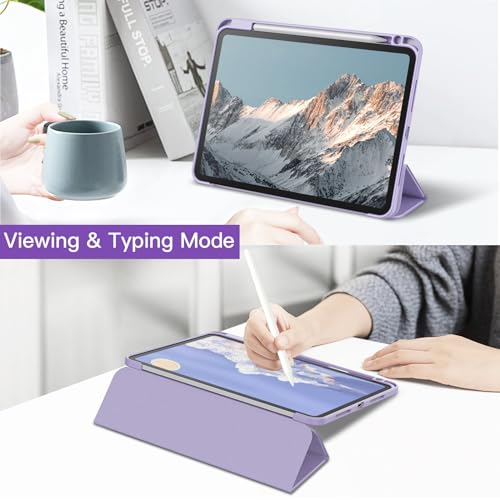 Image of JETech Cover Case for iPad Pro 11-Inch M5 /M4 2025 /2024 (6th /5th Generation) with Pencil Holder, Clear Transparent Back Shell Slim Stand Shockproof Tablet Cover, Auto Wake /Sleep (Purple)
