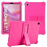 Caweet Case for Lenovo Tab One 8.7 Inch 2025, Heavy Duty Shockproof Full-Protection Adjustable Stand Silicone Cover, Pink