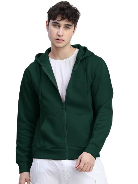 Image of LAZYCHUNKS Men's Cotton Blend Zipper Hooded Sweatshirt | Full Sleeve Hooded Neck Jacket | Regular Fit with Kangaroo Pocket | Stylish Winter Wear for Men