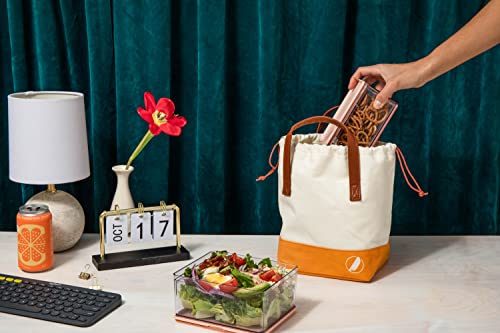 Prepdeckgo Lunch Bag - Stylish, Compact Adult Lunch Tote - Roomy & Lightly Insulated Interior - Drawstring Bag Closure & Vegan Leather Handles - Easy To Clean - Perfect For Work, Picnic, Or Travel #TOP4