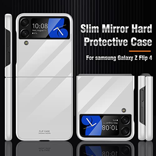 Cenmaso Slim Case For Galaxy Z Flip 4 - Mirror Hard Pc, Non-Slip Shockproof Protective Bumper (Bright White) #TOP2