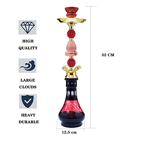 22'' 4 Hose Hookah Set With Everything Glass Shisha Vase - Include 100 Disposable Tips, 50 Pre-Punched Aluminum Foil (Gold) #TOP2