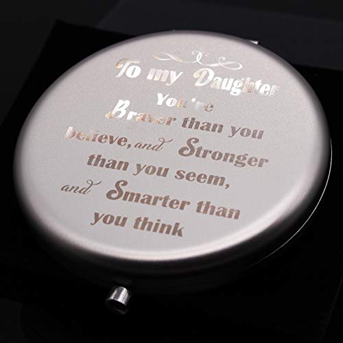 Muminglong Daughter Inspirational Birthday Gift For Daughter,Travel Compact Mirror For Daughter Graduation Christmas Gift From Mom Dad,Present For Her-Daughter You Are Brave (Silver) #TOP1