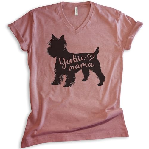 EVERTREE CLOTHING Yorkie Mama V-Neck T-Shirt, Unisex Women's Shirt, Yorkshire Terrier, Yorkie Owner Best Dog Mama Gift