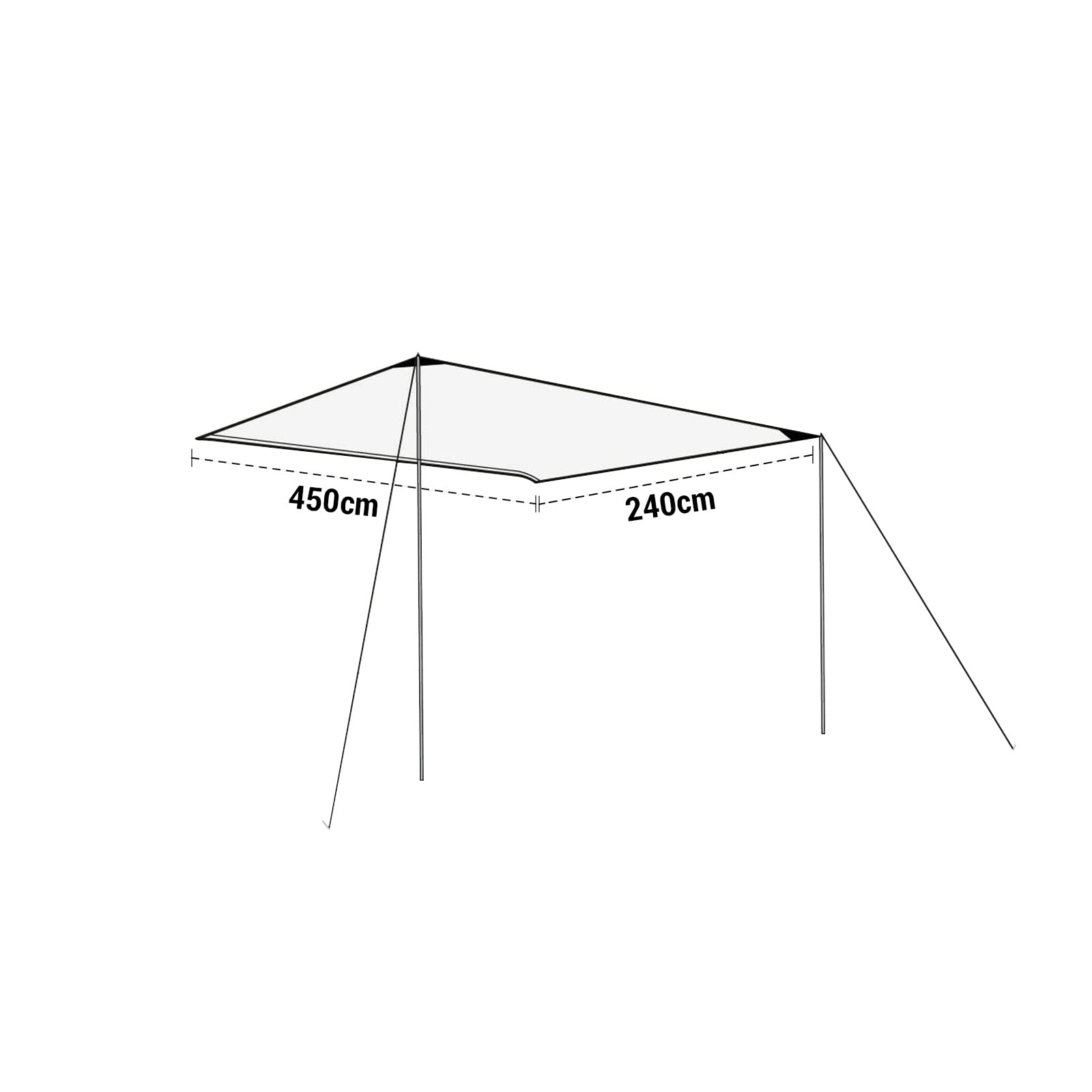 deiwo Essential Sonnensegel 4,50 x 2,4 m für Wohnwagen Wohnmobil Wassersäule 2000mm Markise Grau