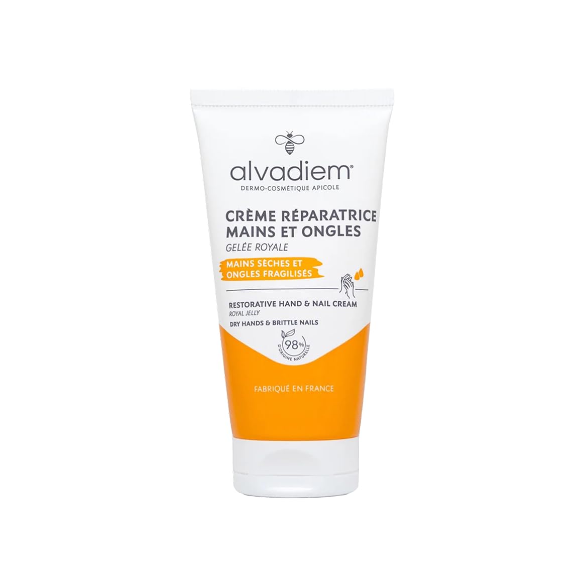 Alvadiem | Crème Réparatrice Mains et Ongles à la Gelée Royale Bio | Nourrit, Répare, Assouplit Peaux Très Sèches | Beurre de Karité, Miel d'Acacia Bio | Fabriquée en France, 98% Naturel | 50 ml