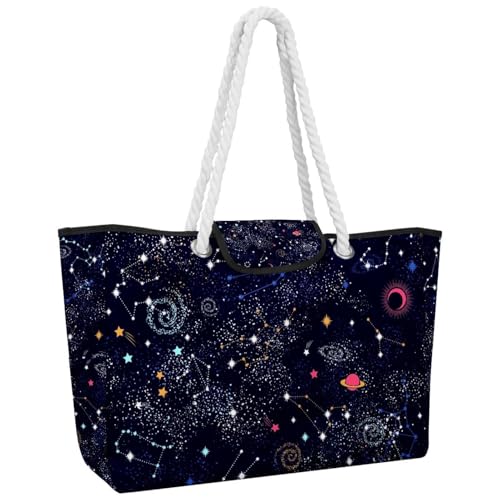 VAPOKF Bolso de mano grande para mujer, bolso de hombro con asa superior para viajes, trabajo, escuela, compras, color cielo galaxia, multicolor, 14.5x20.8x5.5in/37x53x14cm