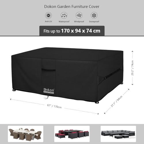 Dokon Garden Furniture Covers Waterproof Upgrade 420D Oxford Fabric Cube Patio Set Cover Weatherproof Winter Outdoor Table and Chair Cover with Air Vents, Multi-size (170x94x74cm)