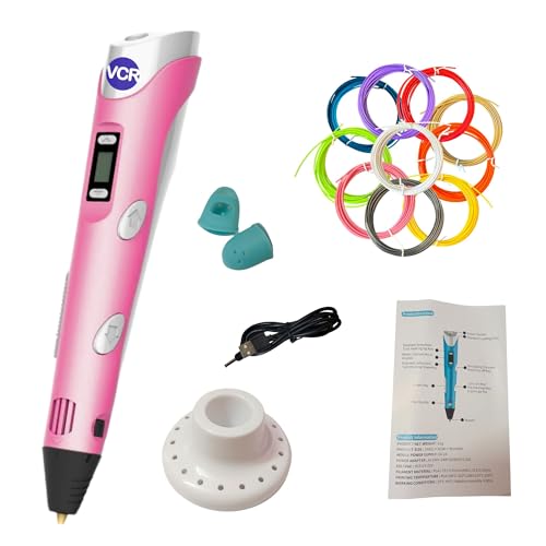 Image of VCR Pink 3D Pen with USB Power | Pack of 3 x 3 Meters + Pack of 10 x 5 Meters in Length | Filament for 3D Pen - Adjustable Temperature for 1.75mm PLA - Perfect Pen for DIY Craft