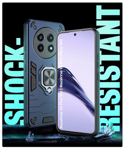 Image of WOW IMAGINE Shock Proof Back Case Mobile Cover for Realme 13 Pro 5G | Realme 13 Pro Plus 5G | Back Cover Case (Tough Armor | Hybrid PC + TPU | Ring Holder & in-Built Kickstand | Blue)