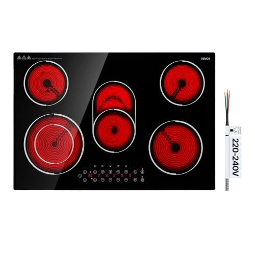 Image of VEVOR Electric Cooktop 30inch 5 Burners Stove Top 8900W 220V No Plug, Ceramic Built-in Radiant Electric Stove, with 9 Power Levels, Timer, Child Lock, Over-Heat Guard, Touch Control