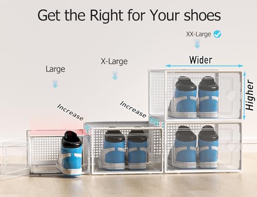 Image of Kuject XX-Large Shoe Storage Boxes Organizers Clear Plastic Stackable 12 Pack, Shoe Rack & Holder Substitute, Sneaker Containers, Shoe Storage Organizer Bins for Closet, Under Bed,White(No Fold Line)