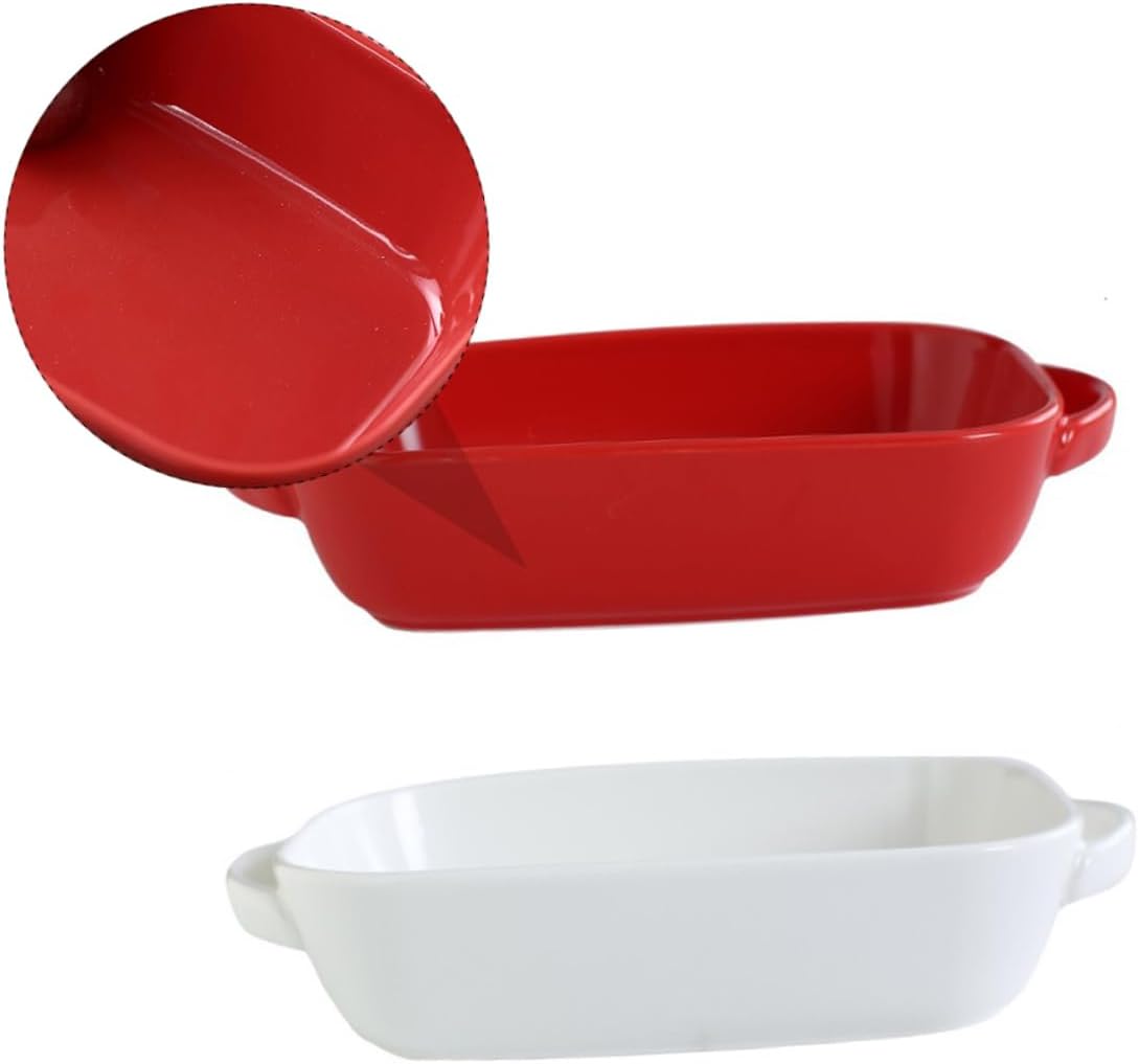 2pcs Oval Ceramic Binaural Baking Tray and Household Soup Plate High-temperature Resistant Serving Dish for Desserts Salads and Hot Dishes