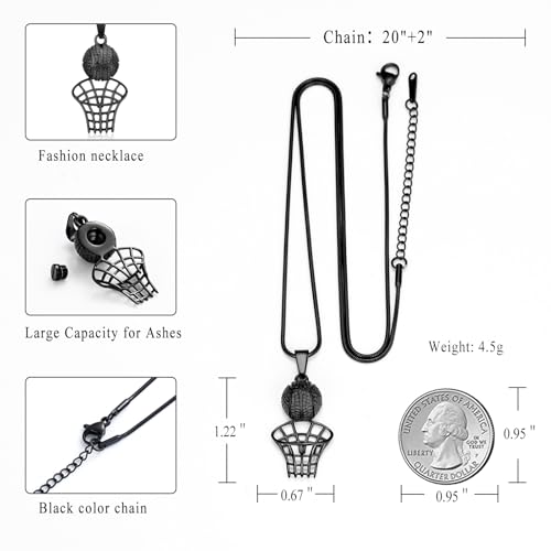 Stainless Steel Basketball Memorial Urn Jewellery Pendant Hold Cremation Keepsake Necklace for Ashes2