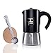 Thiru Espressokocher Induktion| Premium Mokkakanne aus Edelstahl inkl. Toolset (Schwarz, 4 Tassen (200ml))
