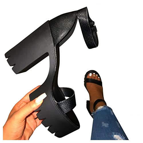 Hbeylia Platform Heeled Shoes for Women Block High Heeled Lug Sole Chunky Heels Ankle Strap Dress Pump Shoes for Party Favor
