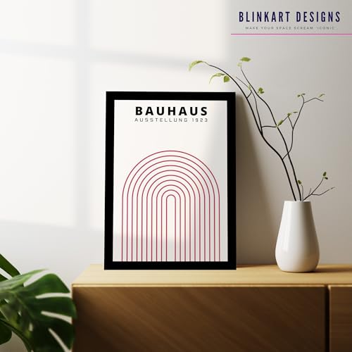 Image of BLINKART Vintage Bauhaus Retro Geometric Aesthetic Poster Gallery | Colorful Wrap Framed For Home Office Studio Living Room Modern Art Studio Decoration Abstract Shapes | (d71) | 13x10 Inch