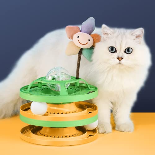 Brinquedo torre divertida para gatos com bolinhas e Led (amarelo)