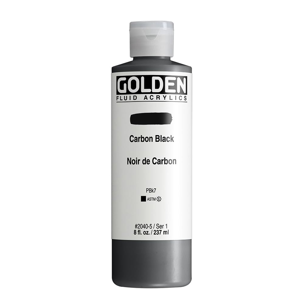 Golden Fluid Acrylic Paint Carbon Black 237ml 8oz For Spraying Brushing Staining