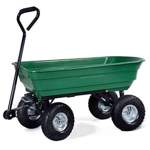 EAZYGOODS Garden Dump Cart 75L 300 kg Wheelbarrow Tipping Trolley Utility Truck Trailer Green