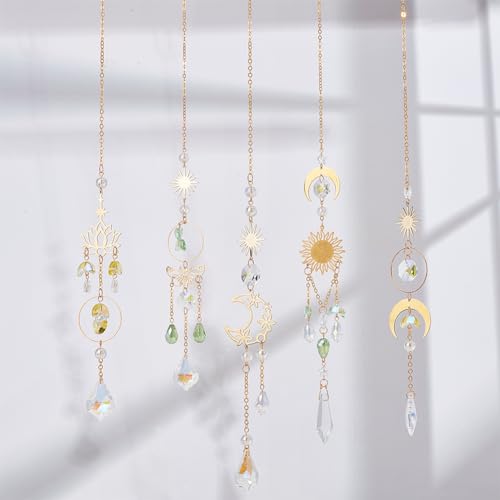 SUNNYCLUE 1 Box DIY 5 Sets Star Moon Suncatcher Kit Crystal Suncatchers Rainbow Catchers Lucky Tarot Glass Beaded Hanging Suncatchers Crystal Sun Catchers for Windows Indoor Outdoor Garden Decor - Image 4