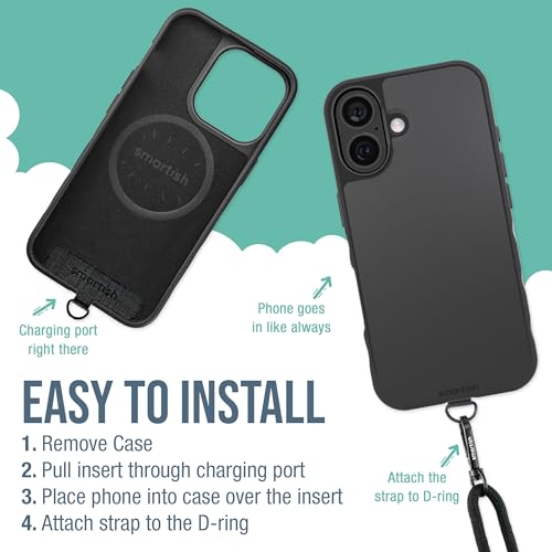 Image of Smartish iPhone 16 MagSafe Case with Crossbody Lanyard Strap - Gripmunk - [Slim + Protective] Magnetic Slim Case with Universal Detachable Shoulder Neck Strap - Black Tie Affair