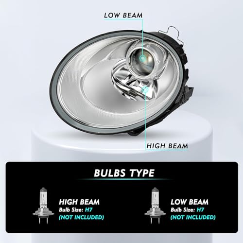 TUSDAR Halogen Projector Headlight Assembly Fit for 2006-2010 VW Beetle Headlights 2-Door Convertible/Hatchback, Driver & Passenger Side Replacement