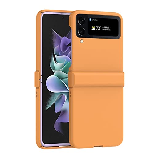 Wigento Für Samsung Galaxy Z Flip4 Dreiteiliges Macaron-Set Handyhülle Schutz Cover Handy Tasche Orange Hülle Etuis Muster