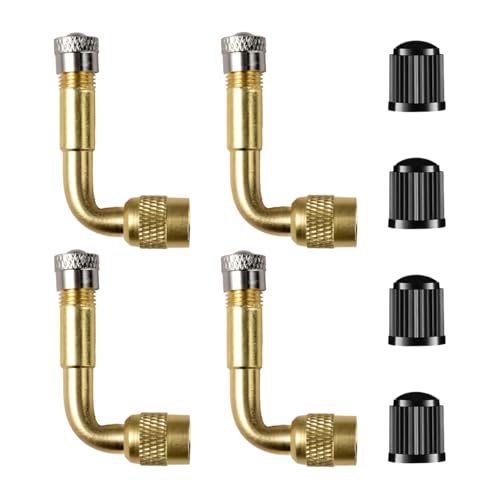 Car Tire Valve Stem Extenders, 90 Degree Tire Inflator Nozzle Extender, Brass Valve Extension Adaptor for Car, Dually Wheels Passenger Car, Motorcycle, Bike (4PCS)
