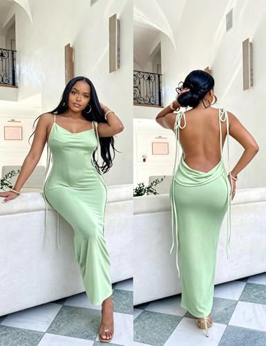 Image of Doweha Women Backless Cowl Neck Cocktail Going Out Dress Halter Slip Long Semi Formal Party 2026 Spring Summer Maxi Dress