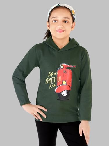 Image of Naughty Ninos Girls Green Printed Hooded Sweatshirt for 3 to 12 Years (NNA0123TST)