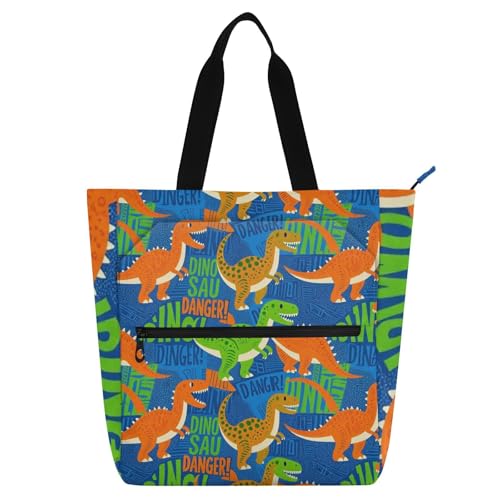 Bolsa de biblioteca infantil resistente al agua con patrón de dinosaurios alegre