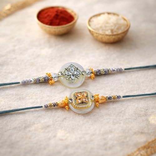 Image of CraftVatika Rakhi Set for Brother with Gift Combo, Designer Rakhi Set of 2 for Brother Boy Men, Premium Rakhis for Rakshabandhan with Best Wishes Card and Tillak Set, Fridge Magnet Gift for Him