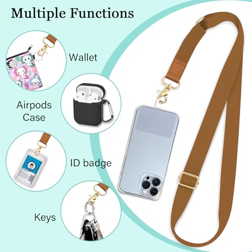 Image of Piefly Cell Phone Lanyard Crossbody Wrist Strap Adjustable for Women Brown | Travel Daily Cruise, Around the Neck, Hands-free, Universal, Fit Keys ID badge, Accessories, Compatible with Most Smartphones