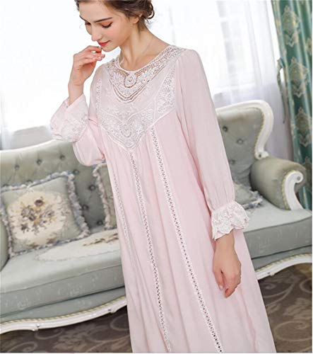 Women's Vintage Victorian Sleepwear Long Sleeve Sheer Nightgown Pajamas Nightwear Lounge Dress, 37#Pink, Medium #TOP2