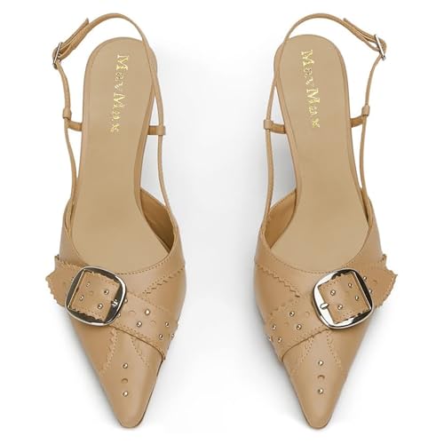 Image of MAVMAX Slingback Heels for Women Kitten Heels with Bow Pointed Close Toe Pumps Dress Party Heeled Sexy Wedding Shoes