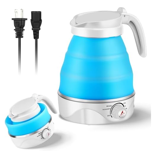 Portable Electric Travel Kettle, 600ml Collapsible Silicone Kettle with Temperature Adjustment Function for Camping, Hotels and Travel (BLUE)