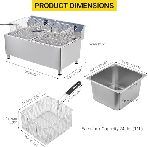 Deep fryers Commercial Deep Fryer 11L x 2, Large Dual Tank Electric Countertop Fryer for Restaurant with 2 Frying Baskets and Lids, 1700W x 2, 120V