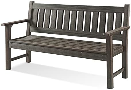 ACUEL Garden Bench, Poly Lumber Outdoor Bench Weatherproof, HDPE 3-Person Patio Bench, Like Real Wood, Rot-Proof Fade Proof for Garden, Porch, and Park (Dark Brown)