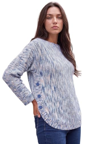 Image of Roman Women Ribbed Jumper for Women UK Ladies Curved Hem Sweater Stitch Detail Pullover Chunky Knitwear Knit Winter Autumn Textured Oversized Soft Cosy Comfy - Blue - Size 10