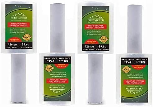 4-Pack Industrial Mini Clear Stretch Wrap Film 80 Gauge 5.1" 1000ft for Pallet Wrap, Durable Self-Adhering Packing, Moving, Packaging, Heavy Duty Shrink Film Chuangseed